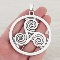 3 x Tibetan Silver Large Round Celtics Triskele Triskelion Triple Swirl Spiral Charms Pendants for Necklace Jewelry Findings