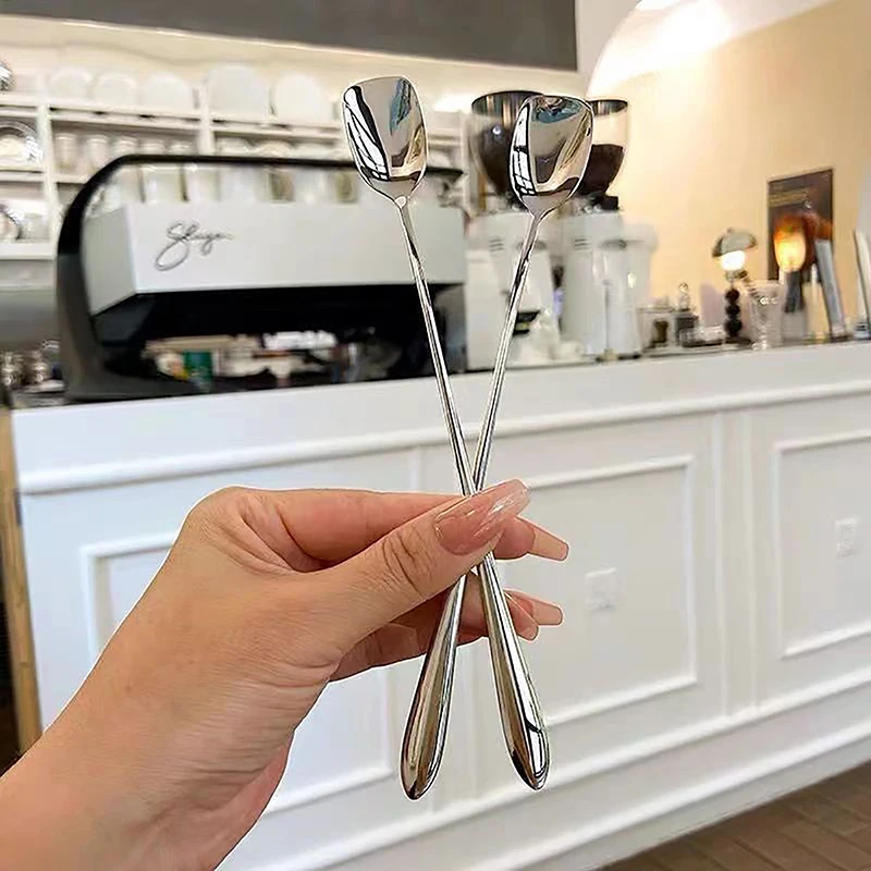 ملعقة تقليب بمقبض طويل من الفولاذ المقاوم للصدأ ، مغرفة حلوى آيس كريم إبداعية ، ملعقة خلط شاي كوكاتيل كوري ، أدوات مائدة ، 20: 50