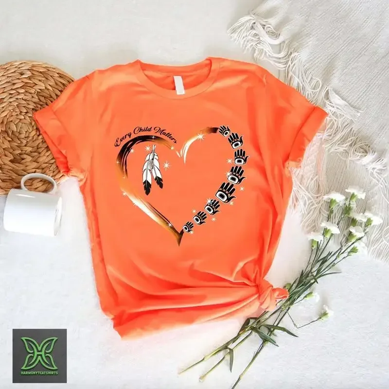 Every Child Matters Heart T Shirt Orange Day Indigenous Awareness Women September 30 Kindness Equality Chaque Enfant Compte