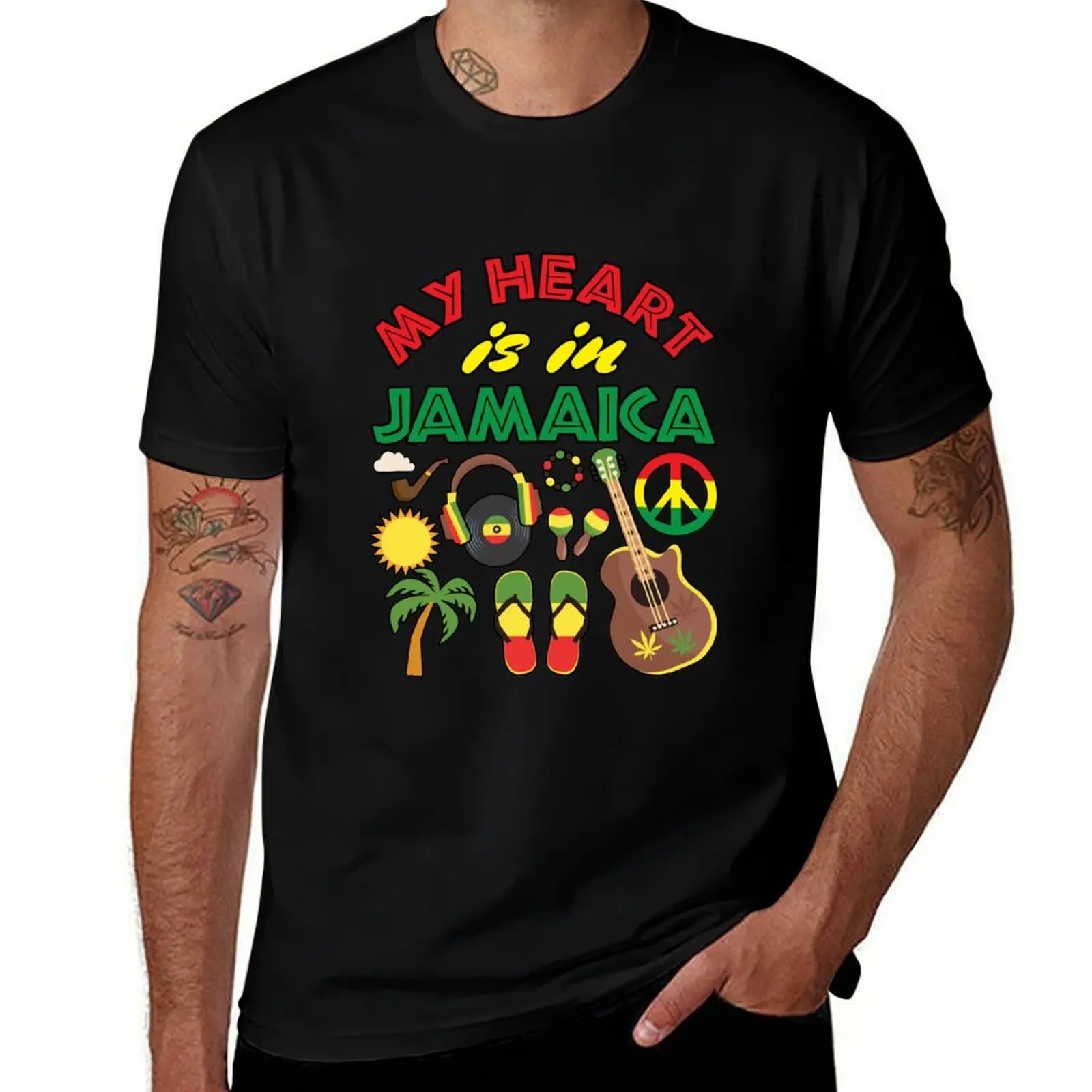 My Heart Is In Jamaica Reggae Theme T-Shirt Casual Basic Short Sleeve T-Shirt
