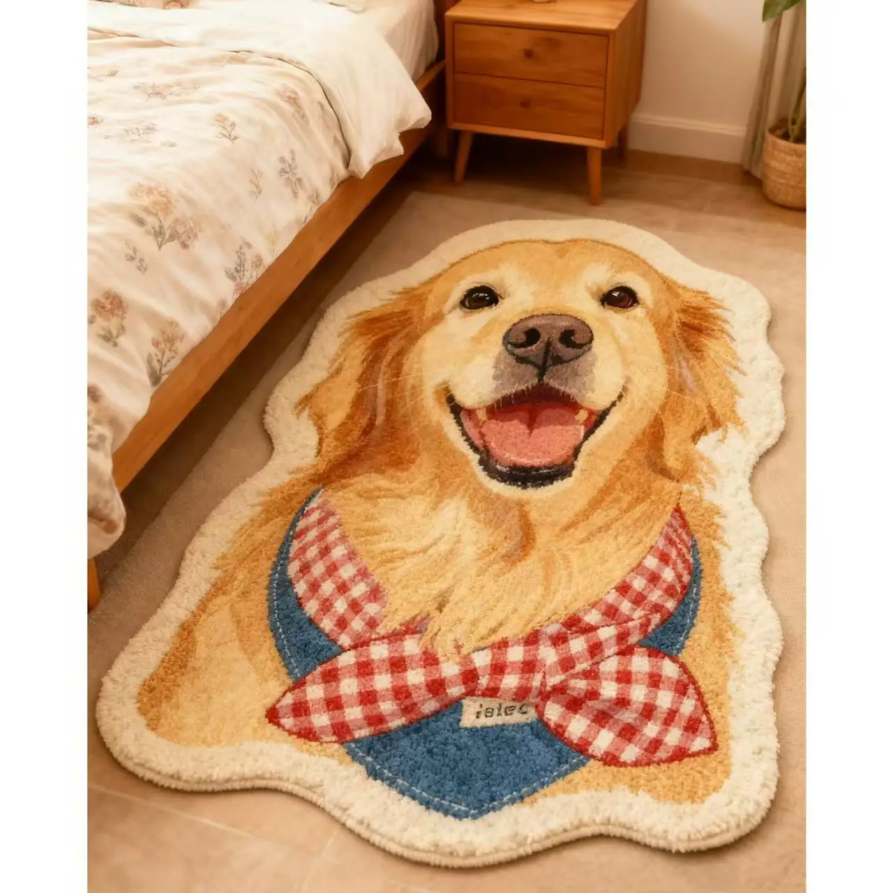 VIKAMA Golden Retriever Portrait Shaped Plush Rug Non Slip Washable Floor Mat Cute Bedroom Carpet Dog Lover Home Decor Mat