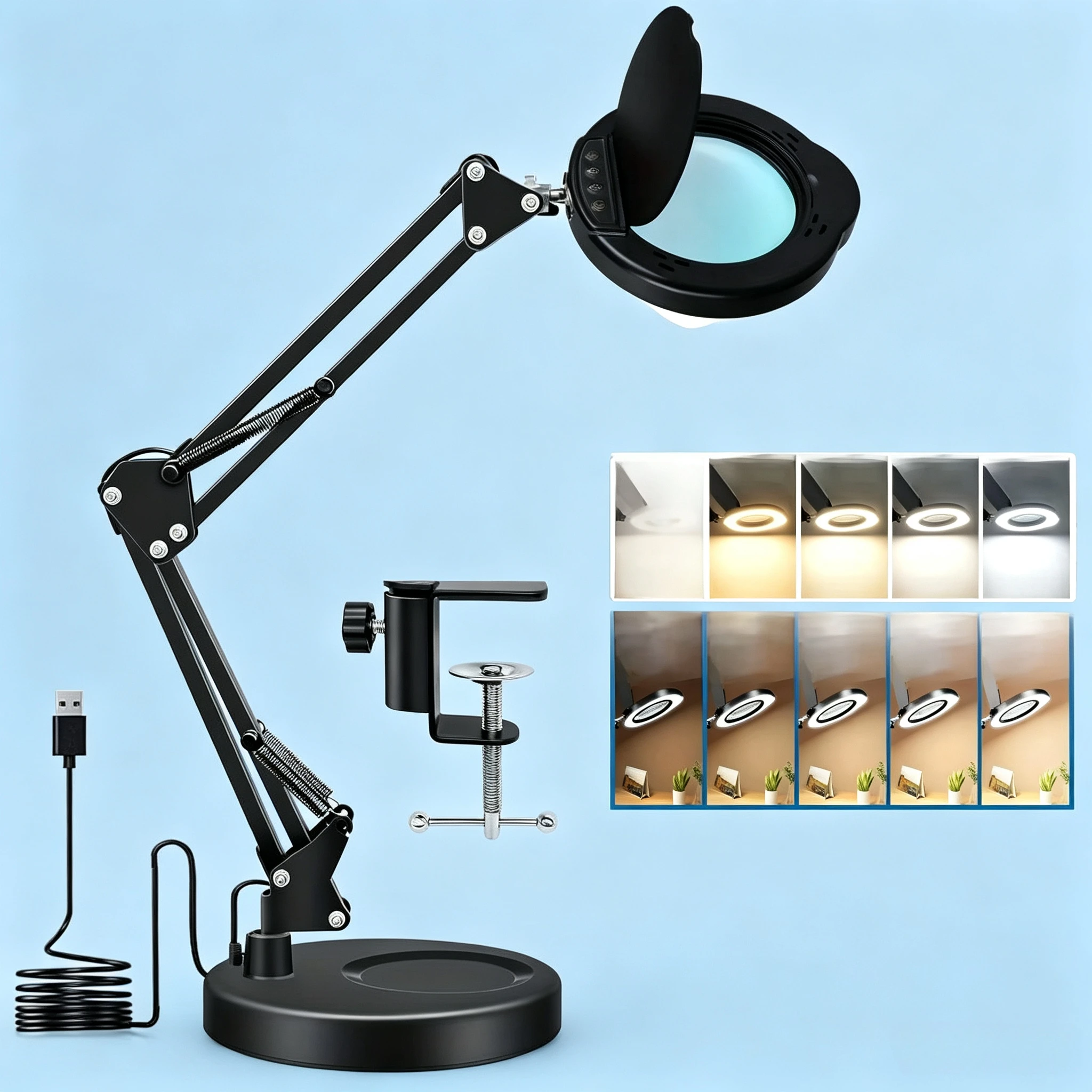 72LED 10X/15X New Illuminated Magnifier USB 3 Colors LED Magnifying Glass for Soldering Iron Repair/Table Lamp/Skincare Beauty