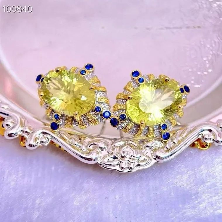 Natural Citrine Earrings, 925 Silver Two-Tone Finish Handmade Gemstone Jewelry Gift for Women