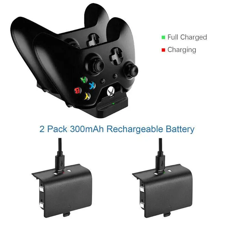 Dual Charging Station Display Controller Charger Dock, 2 Baterias Recarregáveis para XBOX UM Jogo Controlador Sem Fio Kit de Carregamento