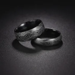 2026 New Damascus Steel Grain Titanium Steel Ring Black Couple Tide Titanium Steel Finger Ring Wedding Jewelry for Women Men