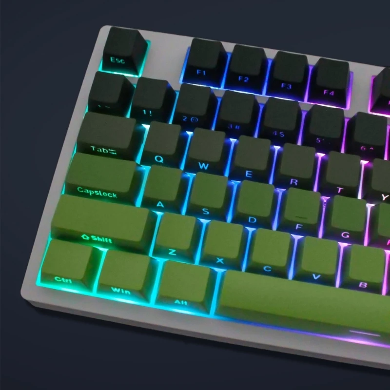 PBT Keycaps مجموعة أغطية مفاتيح مطبوعة جانبية لقطة مزدوجة تألق من خلال أغطية المفاتيح الجمركية التدرجات أغطية المفاتيح الخضراء OEM الملف الشخصي 133 مفتاح