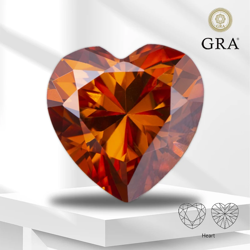 

Moissanite Stone Orange Color Heart Shape VVS1 for Pass Diamond Tester Charms Jewelry Making Materials with GRA Certificate