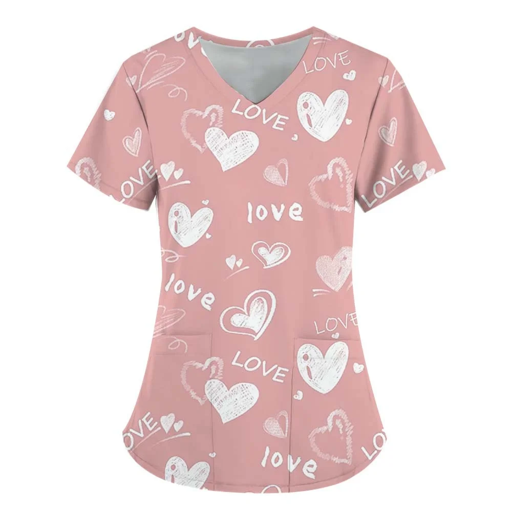 المرأة الأزهار التمريض موحدة السيدات قصيرة الأكمام الخامس الرقبة الرعاية العمال ممرضة العمل الطبية فرك الزي الرسمي بلوزة القمم موحدة