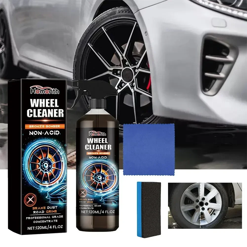 Rim Cleaner Car Wheel Rim Cleaner Spray No Scrub Wheel Cleaner Powerful Tire Shine Spray 120ml Car Detailing Solution Brake Dust