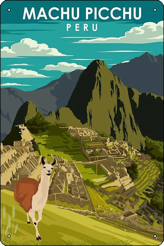 Machu Picchu Peru Vintage Minimal Retro Incan Travel Poster Art Print Metal Tin Sign Fun Home Art Wall Decor 8x12 Inch sign