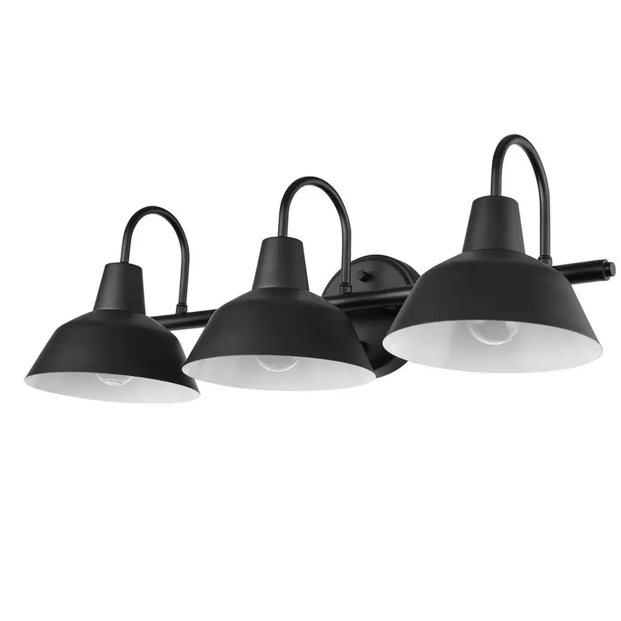 

65554 Barnyard 3Light Vanity Light, Matte Black, White Interior Shades