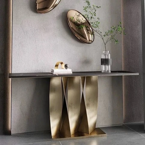 Light luxury long entrance platform, entrance hallway, wall-to-wall table, marble end viewing platform
