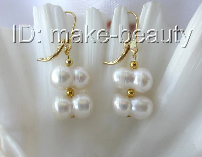stunning 15mm baroque white freshwater cultured pearl dangle earrings 14K gold h1110