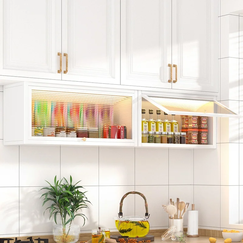 

Kitchen Floating Wall Spicy Shelf Hanging Cabinet Rack Multifunction Transparent Accessories Storage Display With Magnetic Door