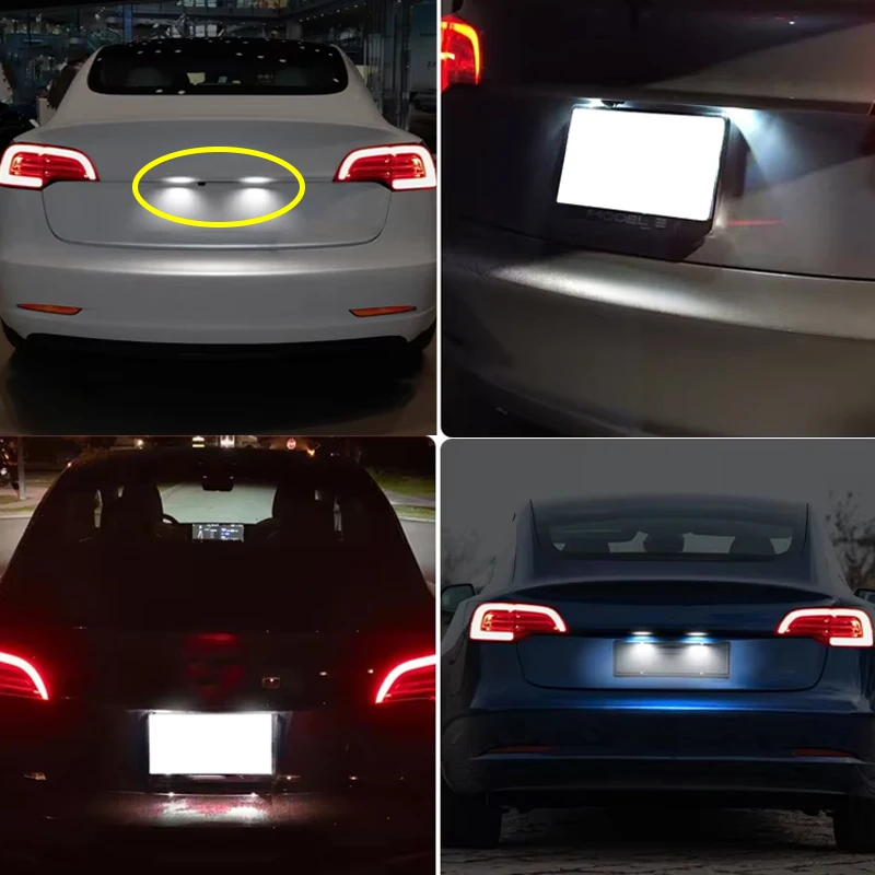 2PCS Canbus Error Free Rear Led License Number Plate Light Lamp For Tesla Model 3 2017-2024 Model Y 2020-2024 Car Light Assembly