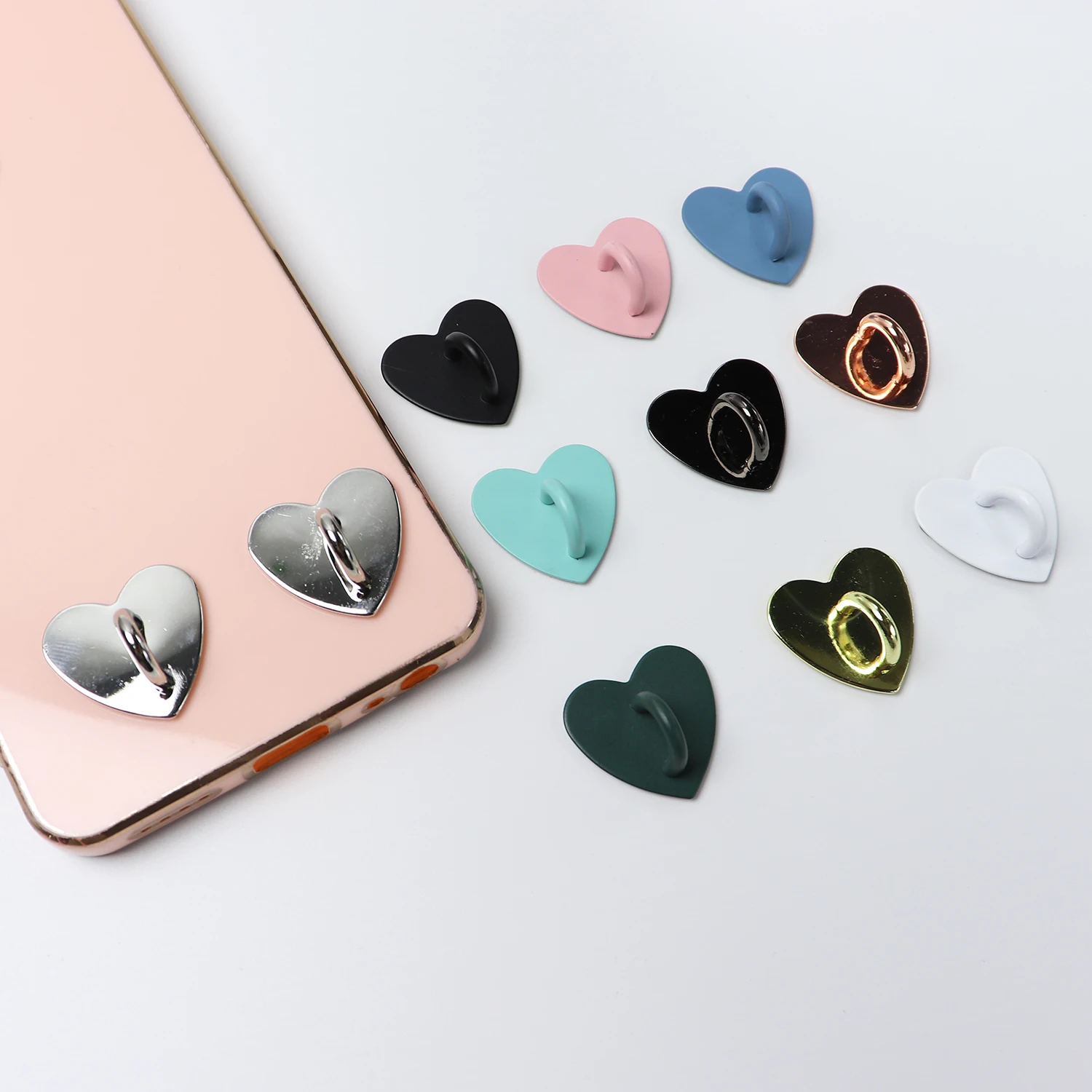 2Pcs Metal DIY Phone Case Accessories Adhesive Pendant Heart-shaped Base Pendant Universal Hook