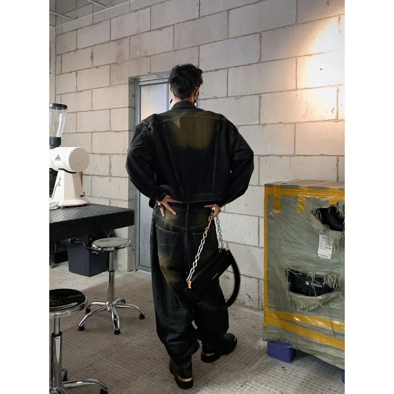 Traje vaquero para hombre y mujer, chaqueta desgastada retro, estilo coreano, jeans lavados, unisex, 2023