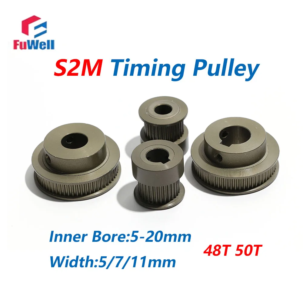 

FuWell S2M 48T 50T Teeth Timing Pulley Tensioner Bore 5~20mm S2M Pulley For Width 7/11mm 3D Printer Parts Guide Synchronou Wheel