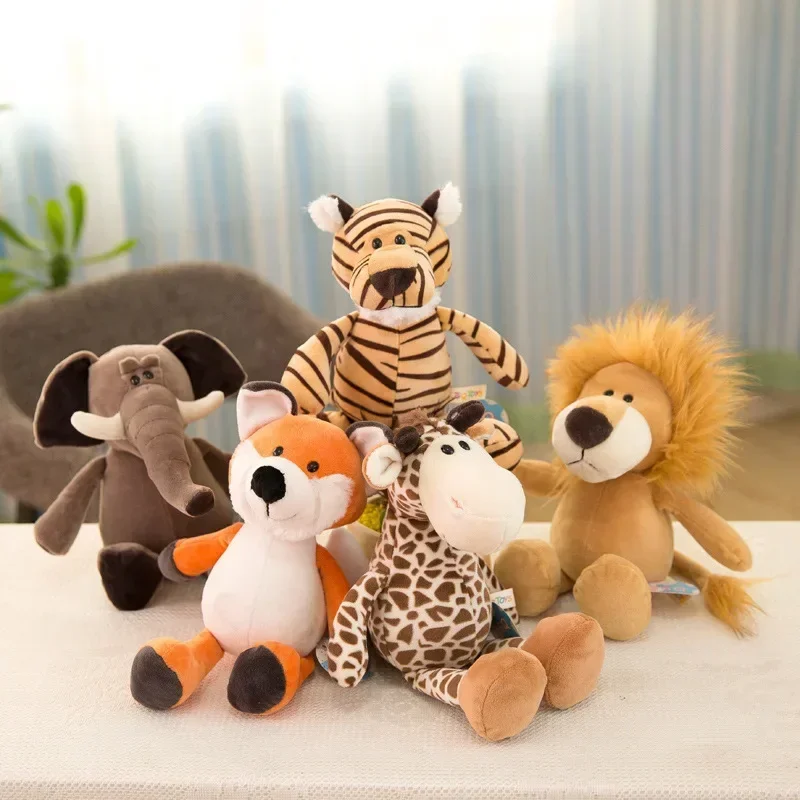 Muñeco de peluche realista para niños, León, mono, elefante, jirafa, mapache, zorro, animales del bosque, regalos de cumpleaños