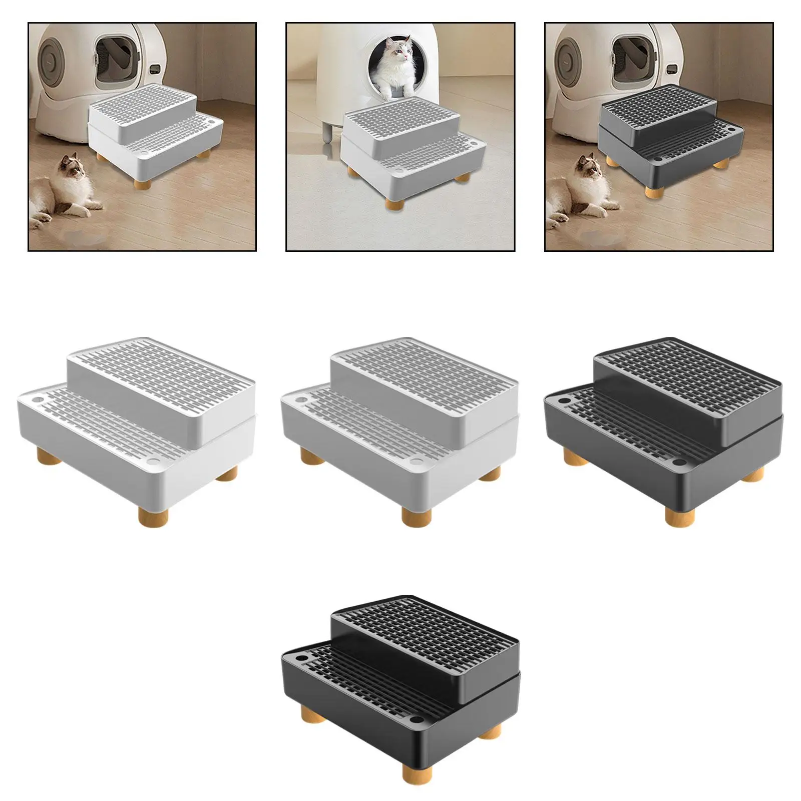 Tappetino per lettiera con piedini antiscivolo, scala per lettiera per gatti rimovibile, 2 gradini