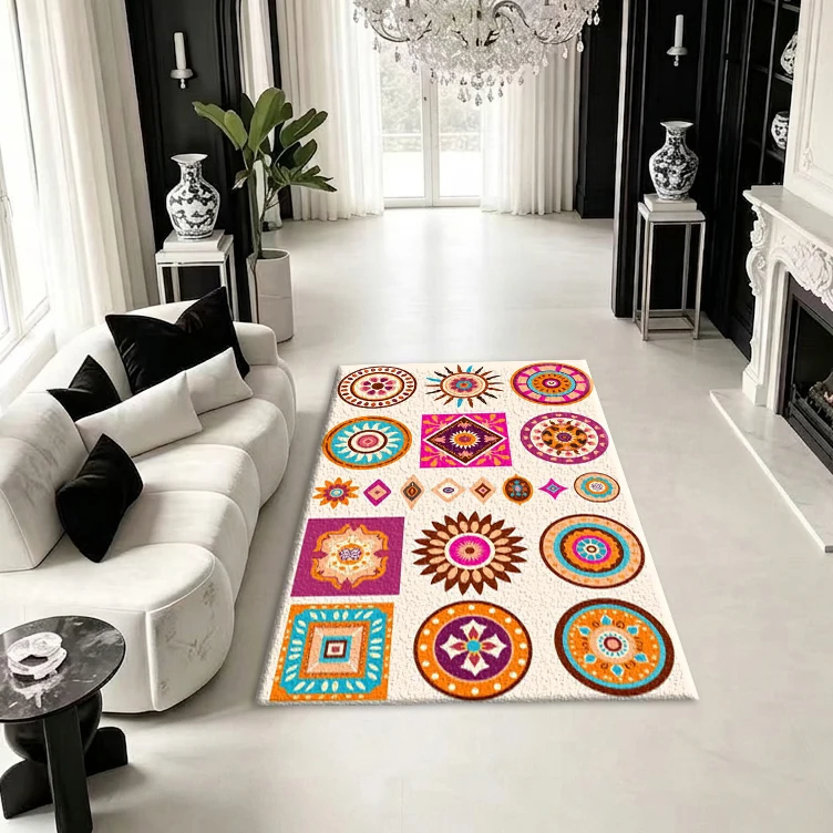 Bohemian Mandala Geometric Pattern Carpet Fashionable Home Decor Printed Carpet Suitable for Indoor Living Spaces Apartments