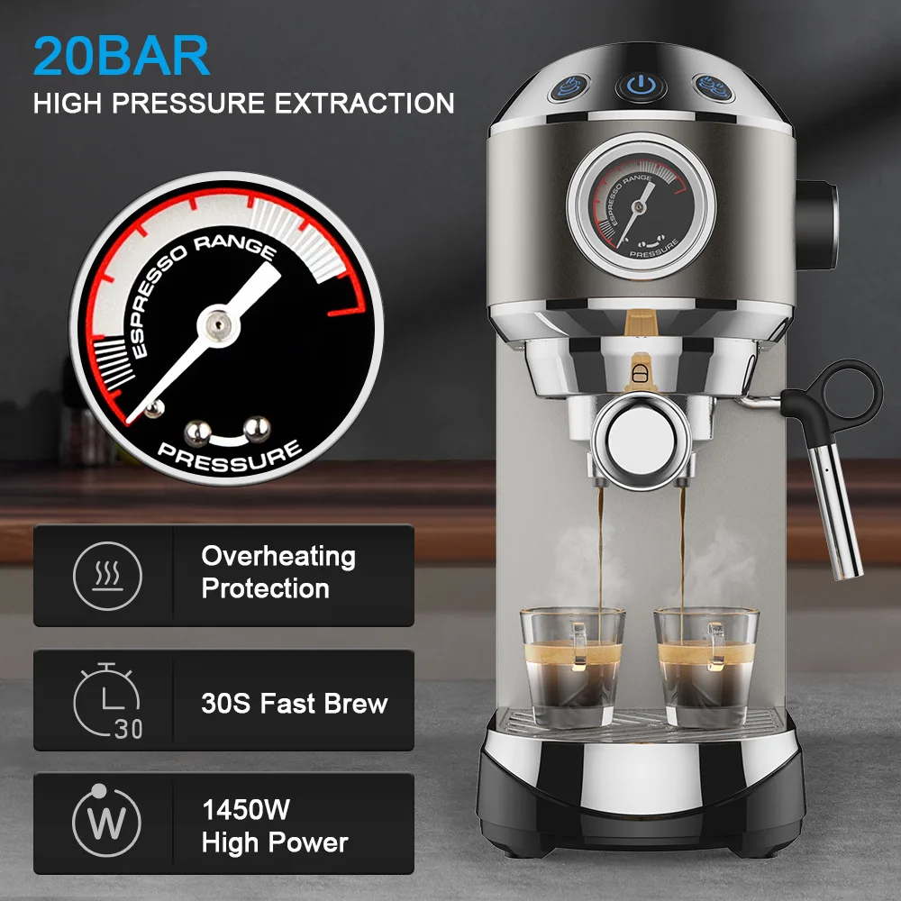 full English 20Bar espresso coffee machine with pressure gauge Espresso coffee machine