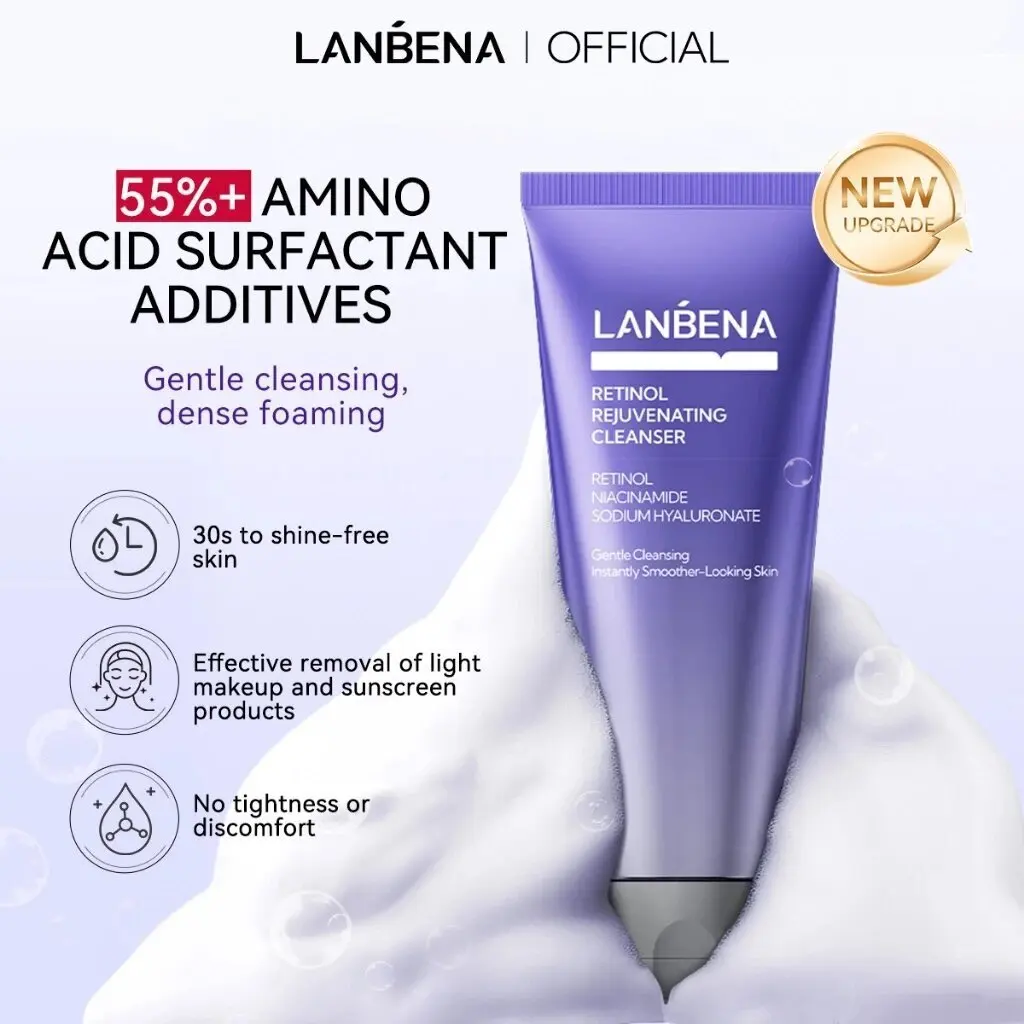 lanbena-retinol-revitalizante-espuma-limpador-facial-anti-rugas-aminoacidos-hidratacao-profunda-endurecimento-limpeza-suave-100g