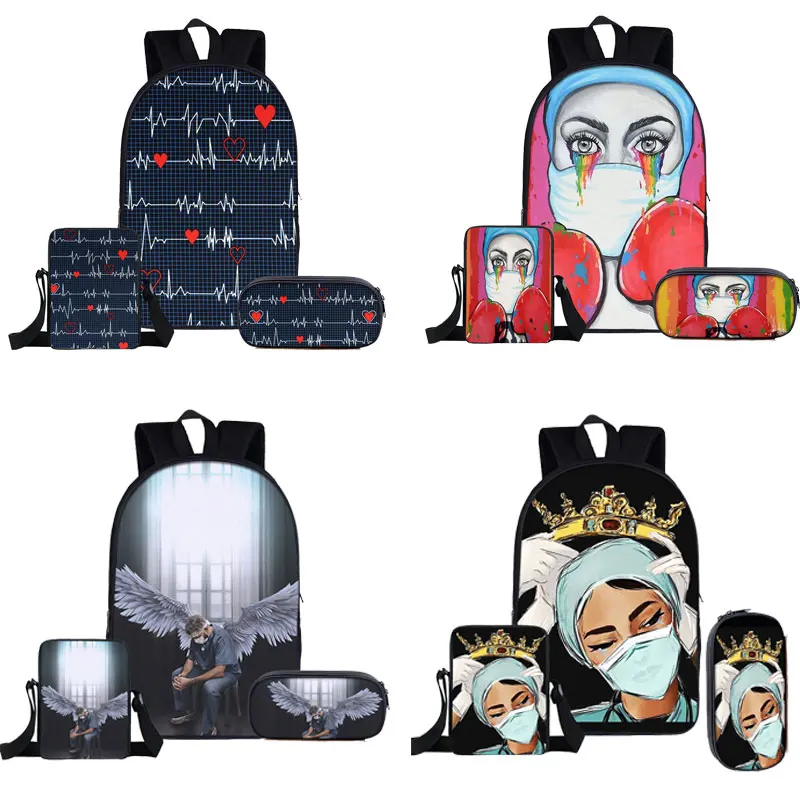 Classic Novelty Nurse Heart 3D Print 3pcs/Set pupil School Bags Laptop Daypack Backpack Inclined shoulder bag Pencil Case
