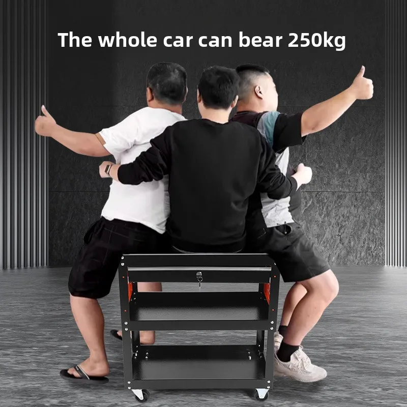 鉄製3段操縦式ブレーキホイール多機能ツールカート - 自動車修理工場作業効率化のための整理整頓された収納