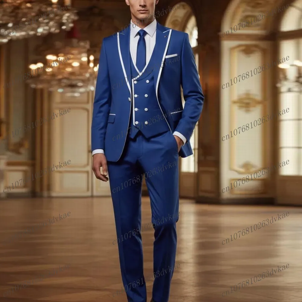 

Бело-синий новый мужской костюм для свадьбы, вечеринки, торжественных мероприятий, жениха, шафера, выпускного, деловых встреч, мужской смокинг, комплект из 3 предметов: пиджак, жилет, брюки