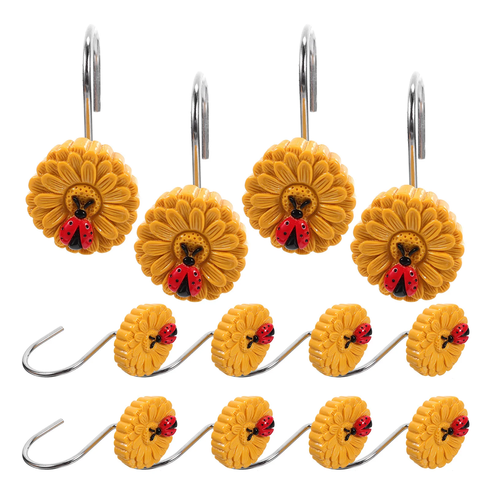 

12pcs Ladybird Shower Curtain Hooks Sunflower Shaped For Bathroom Bedroom Window Drapes Hanging Curtain Accessories