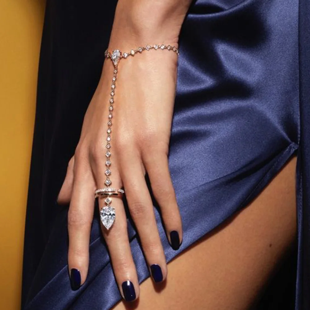 Dainty Leaves Hand Chain Bracelet Ring Gold Plated Handmade Link Chains Connecting Harness Bracelets Hand Jewelry for Women Gift