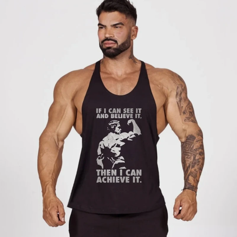 

New Style Men's Motivational Muscle Graphic Gym Singlet - Sleeveless Cotton Training Bodybuilding Tank Top, Fitness Shirt