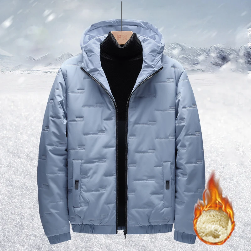 

2025 Hooded Puffer Jacket Men's Trend Solid Color Short Winter Padded Jackets Windproof Coat Thicken Warm Parkas Men