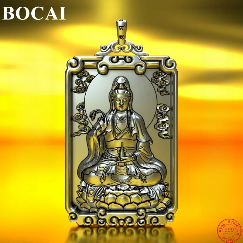 BOCAI-colgantes de plata de ley S999 para hombres y mujeres, amuleto de Dios guardián del zodiaco, Avalokitesvara, rama de sauce, joyería nueva moda