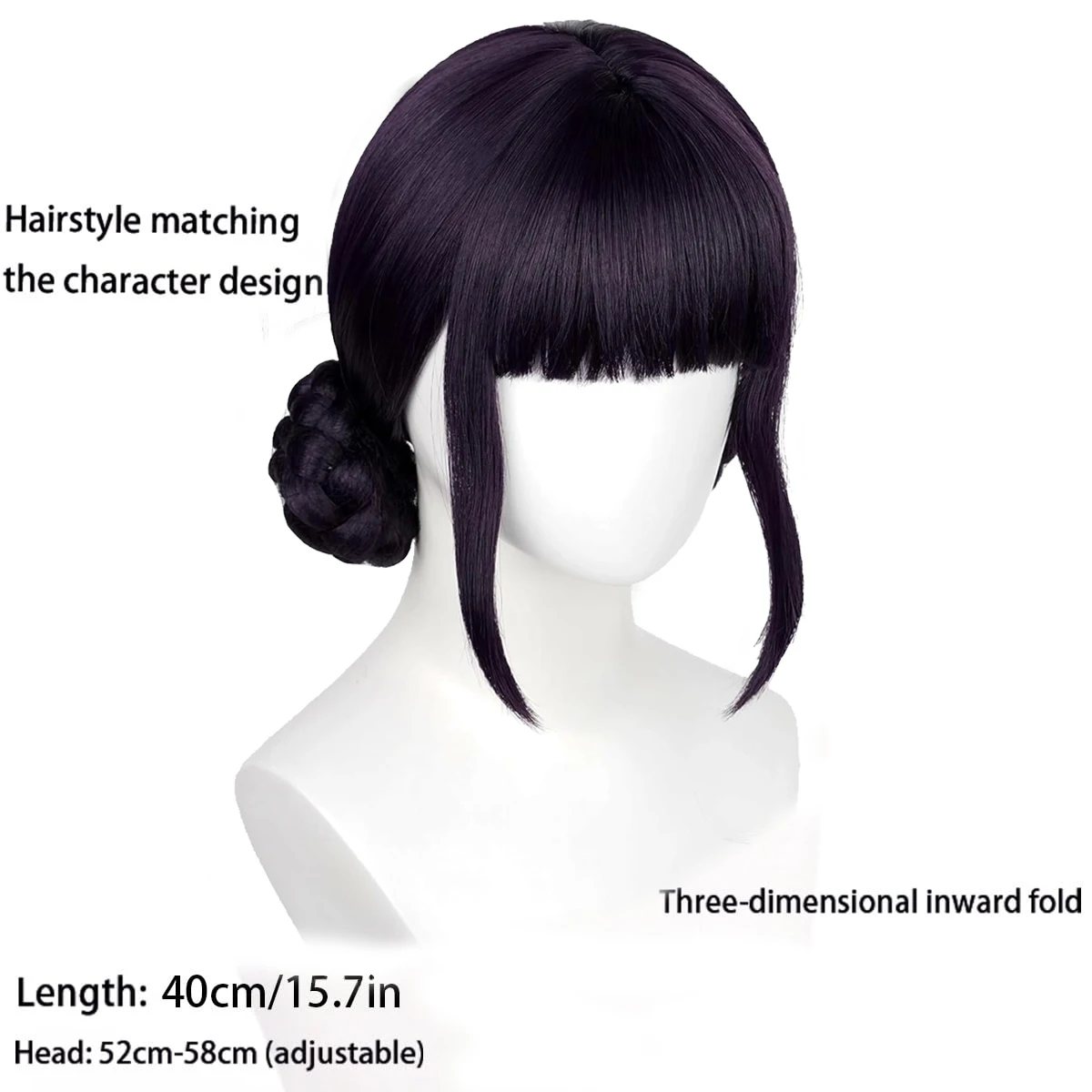 Demon Hunters Dark Purple Wig Short Deep Purple Anime Cosplay synthetic Wig with Bun Bangs for Halloween Costume Party