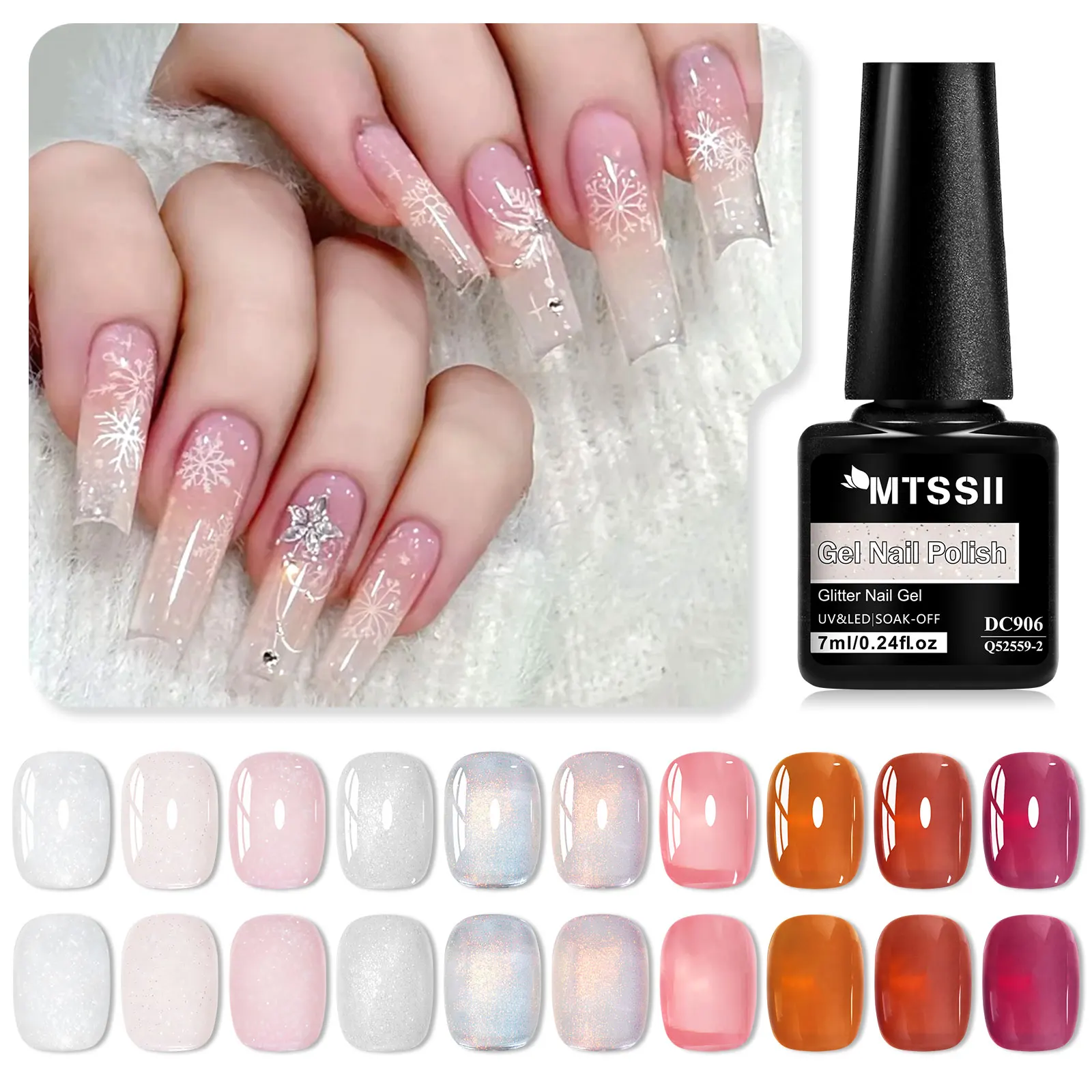 12개 젤리 눈꽃 네일 젤 폴리시 세트 초보자용 홈 매니큐어 스타터 키트 베이스 탑 코트 UV LED 소프트 오프 네일 아트 디자인