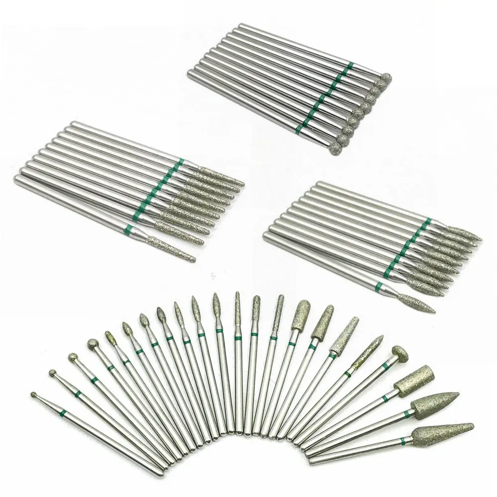 10pcs Coarse Green 2.35mm Dental Diamond Grinding Bur Drill Dental Straight Handpiece Polishing Burs Nail Drill Bits