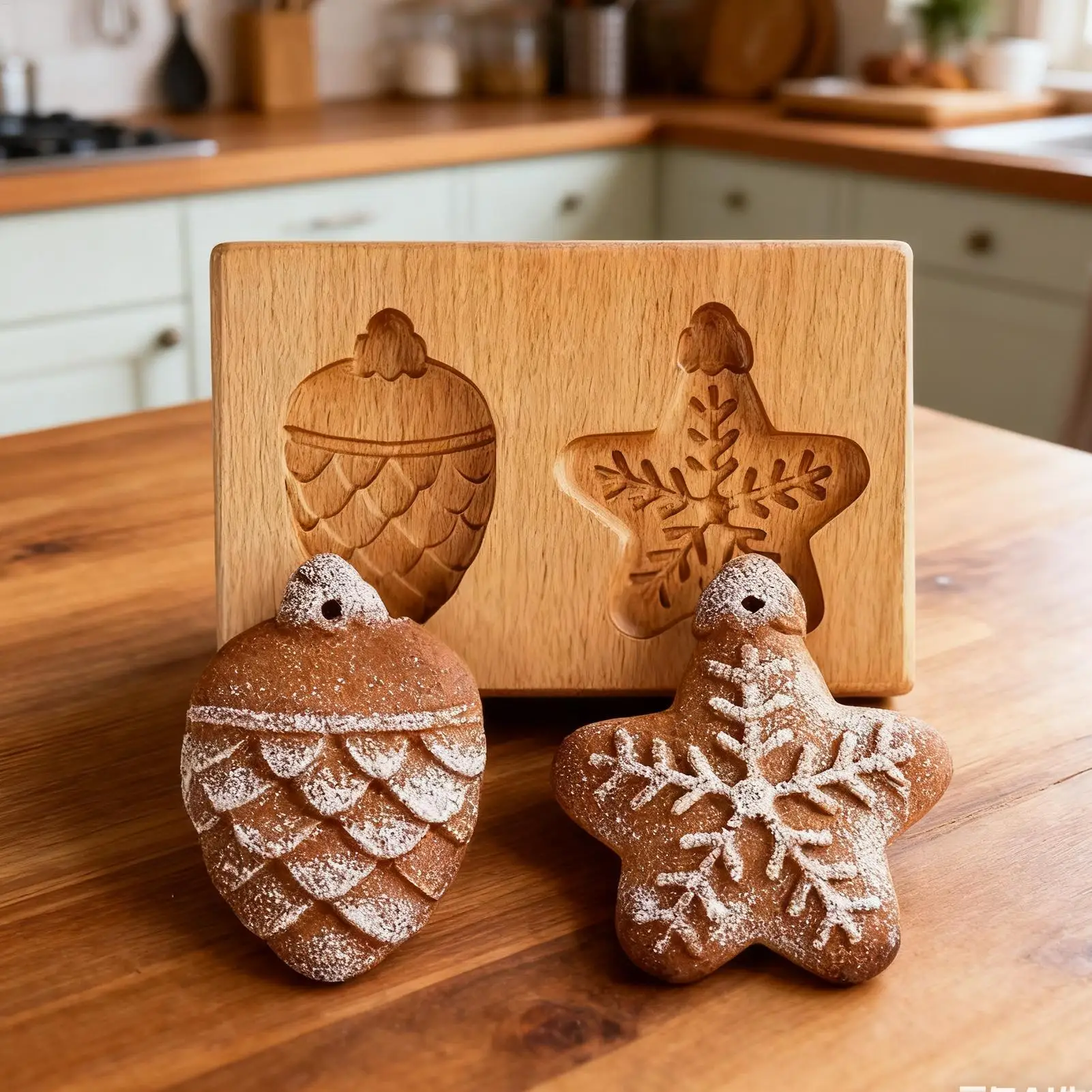 3D Realistic Cookie Stamps Mold Cookie Making Tool Decorative Baking Supplies Wooden Cookie Pine Nut Cutter Stamps For Christmas