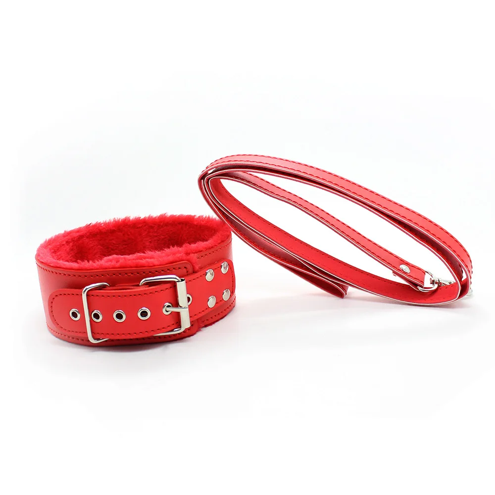 Sexy Hot PU Leather Plush Collar Choker Necklace Traction Lead Leash Rope Chain Men Women Cosplay Chocker Jewelry BDSM Toys