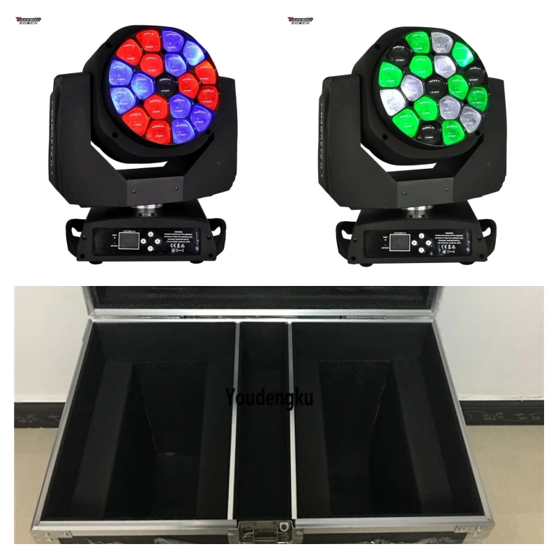 

2 шт. с кейсом для транспортировки K10 Bee eye 19*15W RGBW 4-в-1, светодиодный прожектор с индивидуальным управлением, для сцены, диджеев, дискотек