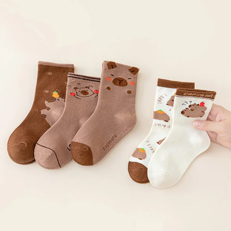 5 أزواج لطيف الدب الجوارب للأطفال منتصف جوارب أنبوبية 3-12 سنة صبي فتاة طفل القطن جورب الخريف الشتاء جوارب دافئة أحذية الأطفال