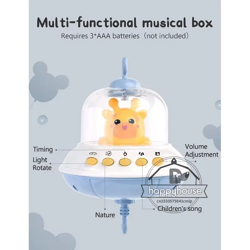 Musical Baby Crib Mobile com luzes, projeção para bebês, controle remoto, brinquedos recém-nascidos