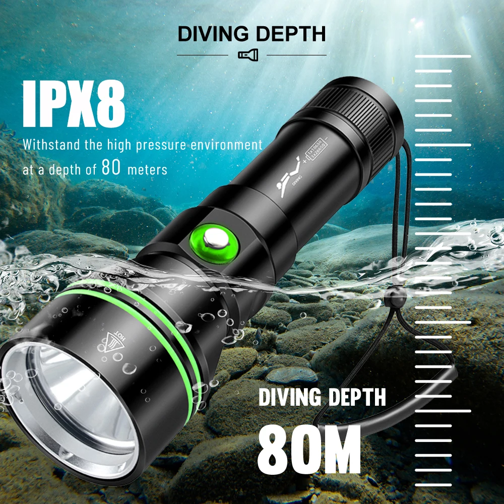 Asafee DV79 Professional Diving Flashlight Powerful Bright 2800LM Torch 200m Range 80m Underwater Waterproof Dive Scuba Lamp