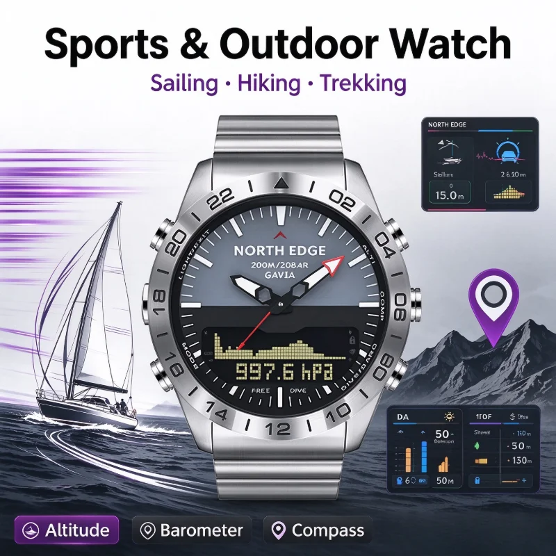 NORTH EDGE GAVIA Men Dive Watc - огляд і ціна Altimeter Compass Watch