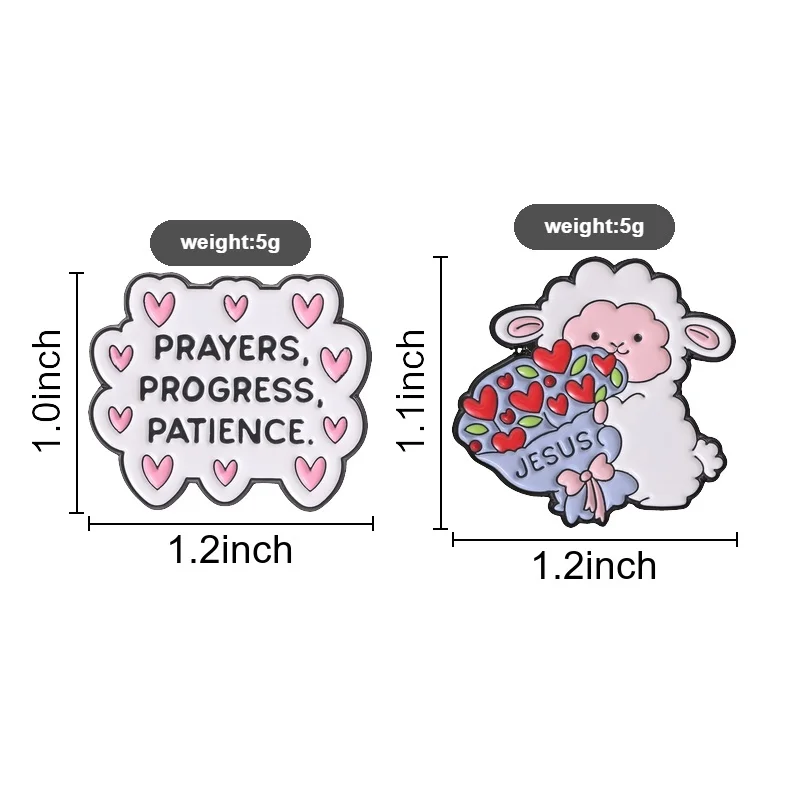 Christian Lamb Enamel Pins Prayers Progress Patience Jesus Heart Brooches Lapel Badge Cartoon Animal Jewelry Gift for Friends