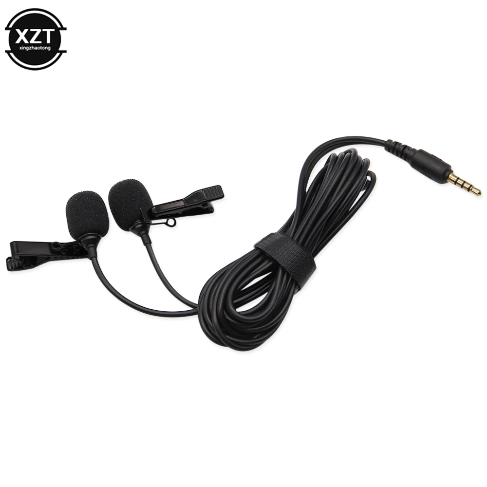 Professional Mini 3.5MM Jack Audio Double Lavalier Microphone For Laptop Computer Mobile Phone Live Broadcast Micro Karaoke 2M