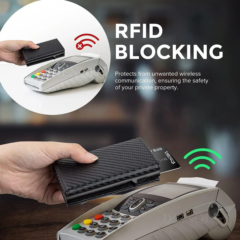 Portafoglio intelligente con blocco Rfid Porta carte di credito Custodia in metallo di alluminio Porta carte Porta carte pop up in pelle PU Porta carte sottile per uomo