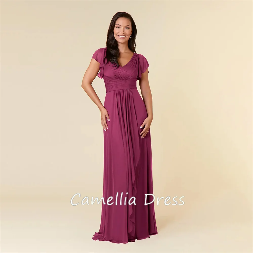 Princess V-Neck Mother Of The Bride Dress A-Line Chiffon Floor-Length Formal Dresses Pleated Vestidos Mae Da Noiva Casamentos