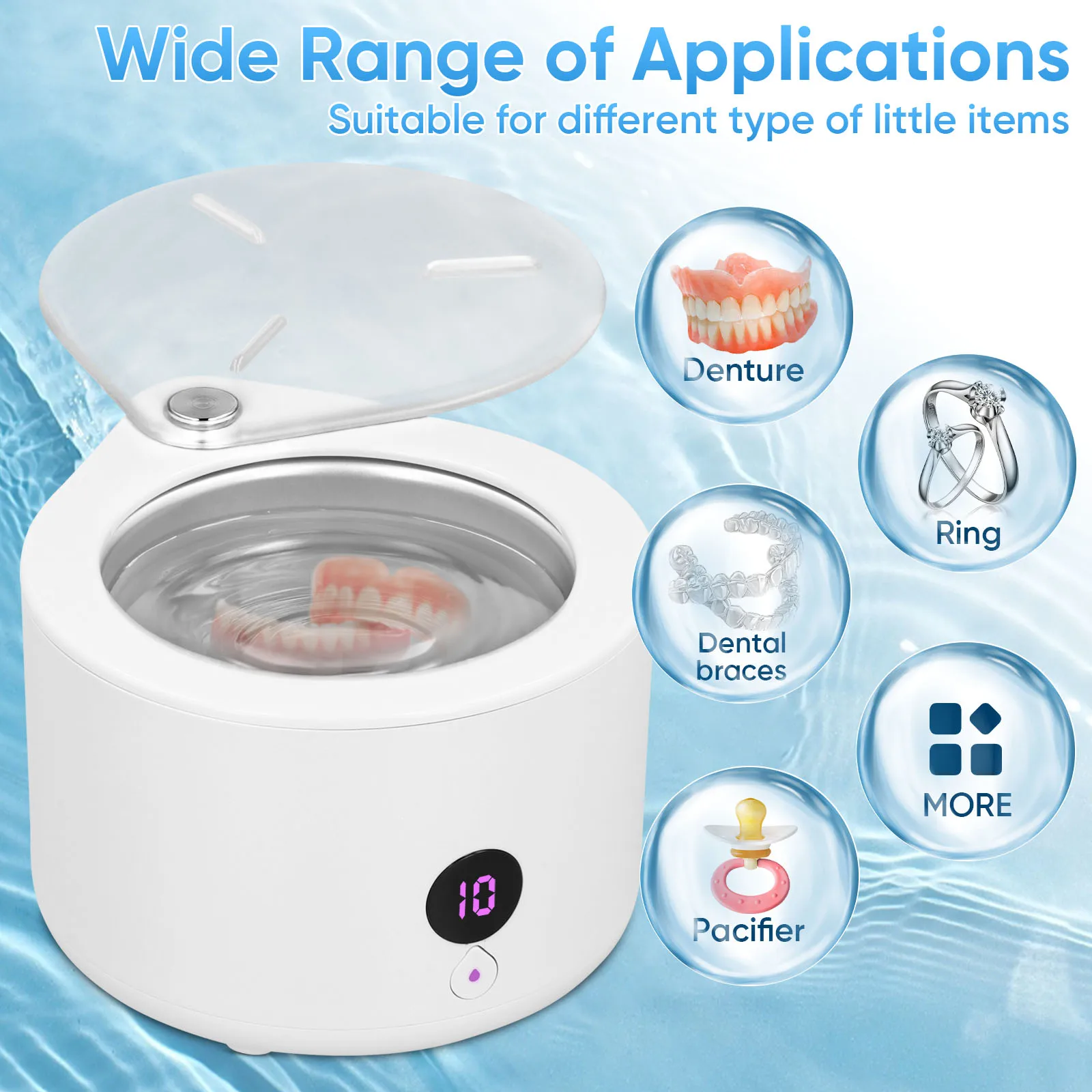Mini 150ML Ultrasonic Dentures Cleaner 45kHZ Vibration Sonic Cleaning Machine 4-Speed Adjustment Mode CleanFalse Teeth Retainer